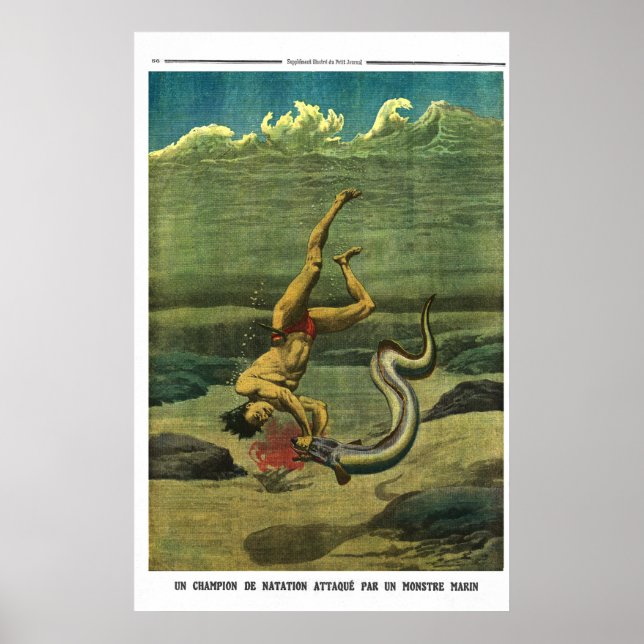 Eel attack - 1913 French newspaper print (Front)