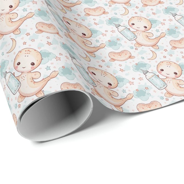 Eel Cute Baby Pastel Watercolor Pattern  Wrapping Paper (Roll Corner)