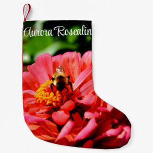Eelgant red floral photo bumblebee small christmas stocking