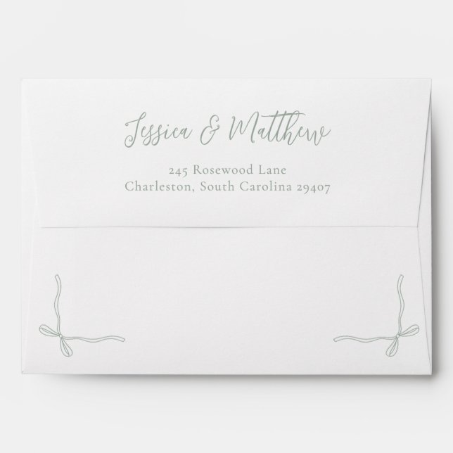 Eelgant Sage Green Bow Wedding Return Address Envelope (Back (Top Flap))