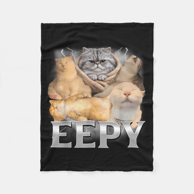 Eepy Cat Funny Silly Sleepy Cat Meme Fleece Blanket (Front)