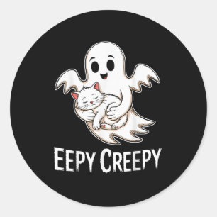 Eepy creepy – cute sleepy cat and ghost halloween classic round sticker