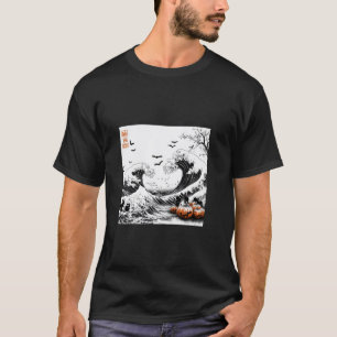 Eerie Art Hokusai s Wave with Halloween Cats T Shi T-Shirt