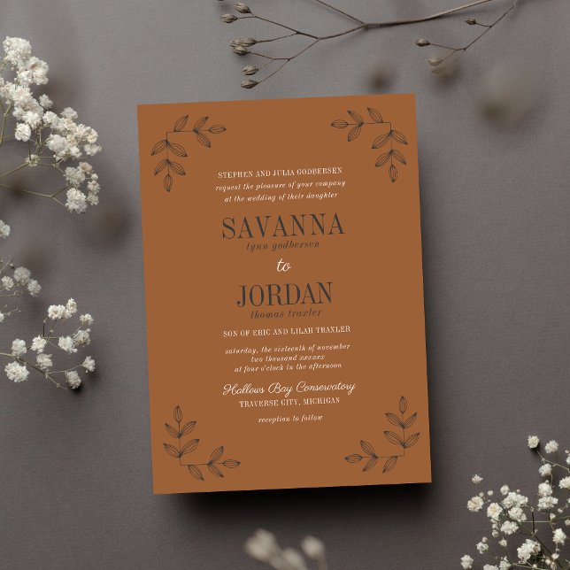 Eerie Autumn Halloween Terracotta Black Wedding Invitation (Creator Uploaded)