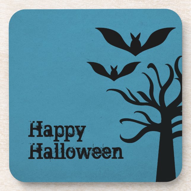 Eerie Bats Halloween Coaster Set, Blue (Front)