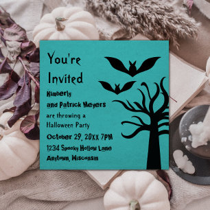 Eerie Bats Halloween Invite, Turquoise Invitation