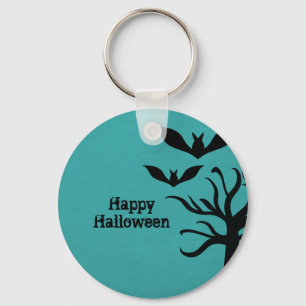 Eerie Bats Halloween Keychain, Aqua Key Ring