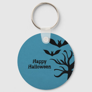 Eerie Bats Halloween Keychain, Blue Key Ring