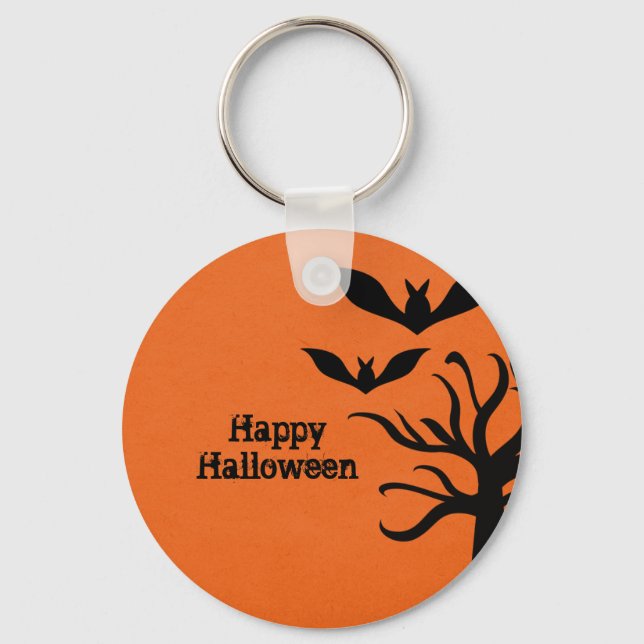 Eerie Bats Halloween Keychain, Orange Key Ring (Front)