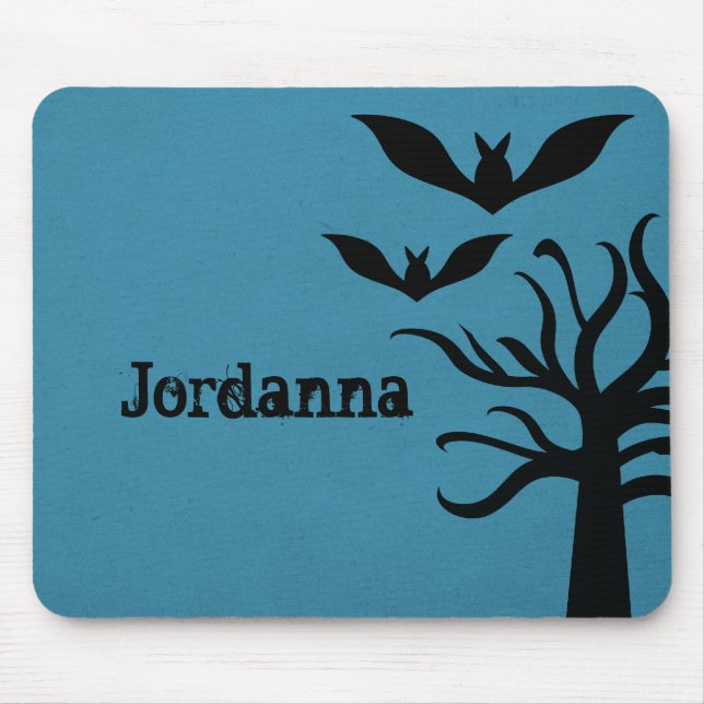 Eerie Bats Halloween Mousepad, Blue Mouse Mat (Front)