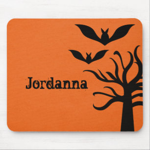 Eerie Bats Halloween Mousepad, Orange Mouse Mat