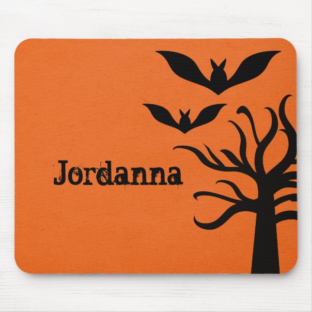 Eerie Bats Halloween Mousepad, Orange Mouse Mat (Front)