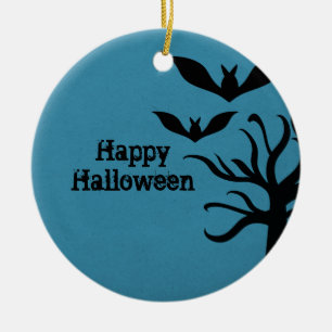 Eerie Bats Halloween Ornament, Blue Ceramic Tree Decoration