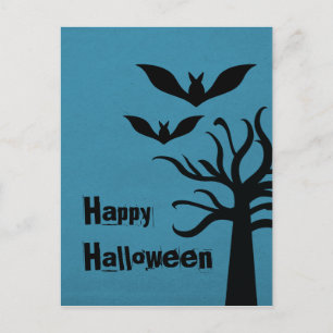 Eerie Bats Halloween Postcard, Blue Postcard