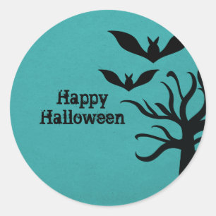 Eerie Bats Halloween Stickers, Aqua Classic Round Sticker