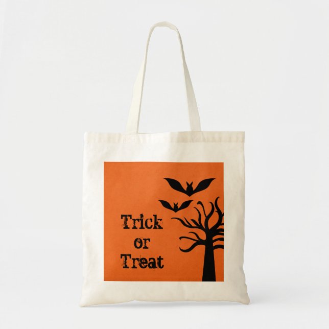Eerie Bats Halloween Trick or Treat Bag, Orange Tote Bag (Front)