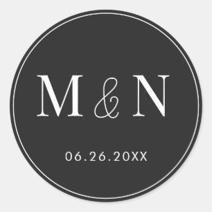 Eerie Black and White Monogram Wedding  Classic Round Sticker