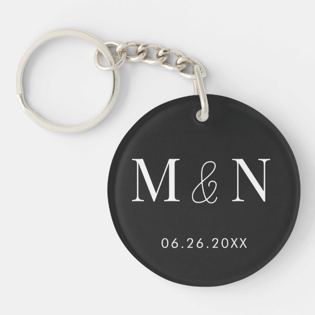 Eerie Black and White Monogram Wedding  Key Ring (Front)