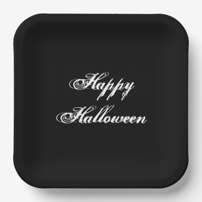Eerie Black Happy Halloween Paper Plate (Front)