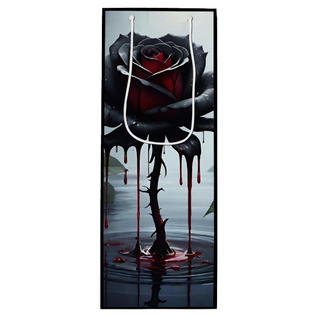 Eerie black rose black  wine gift bag (Front)