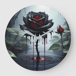 Eerie black rose large clock