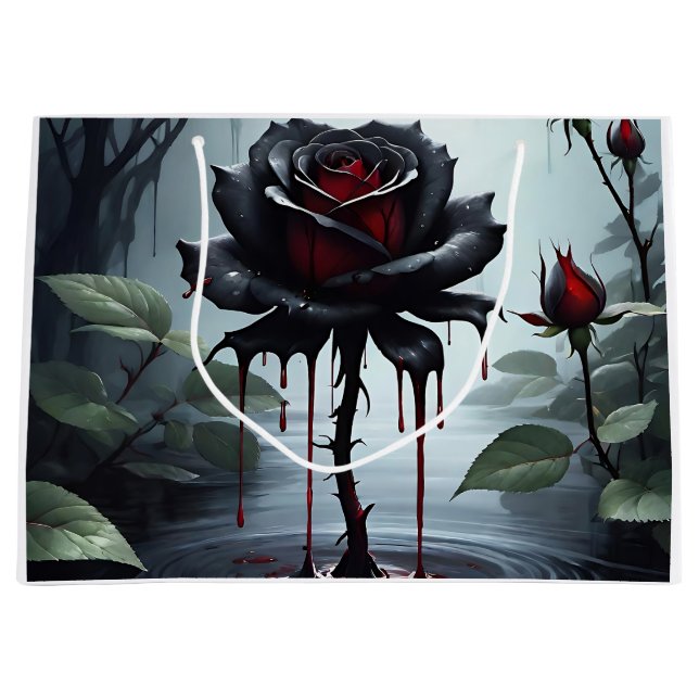 Eerie black rose red-white large gift bag (Front)