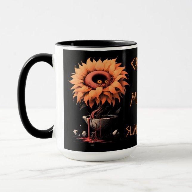 Eerie Bloom: The Creepy Sunflower Mug (Left)