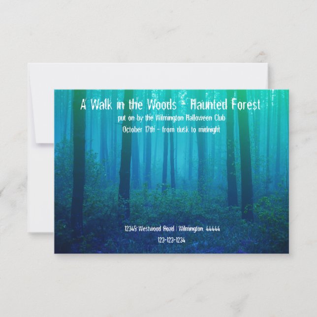 Eerie Blue Forest - 3x5 Haunted Forest Invitation (Front)