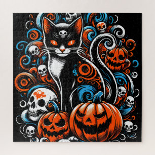 Eerie Cat Skulls Halloween Jigsaw Puzzle