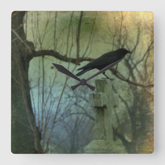 Eerie Crow Square Wall Clock