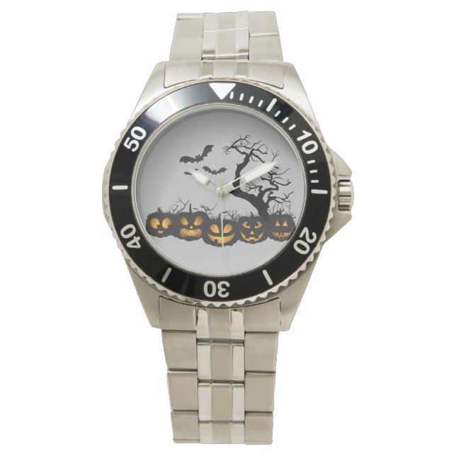 Eerie Elegance: Halloween Stainless Steel Bracelet Watch (Front)