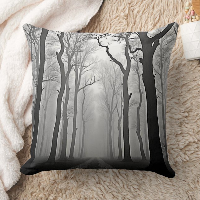 Eerie Foggy Forest Path Art Cushion (Blanket)