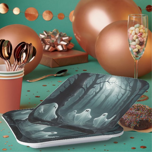 Eerie Ghosts Floating Through a Haunted Forest Paper Plate (Multi)