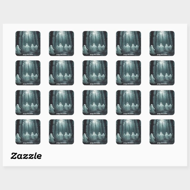 Eerie Ghosts Floating Through a Haunted Forest Square Sticker (Sheet)