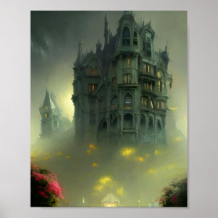 Eerie Gothic Mansion Digital Art Poster