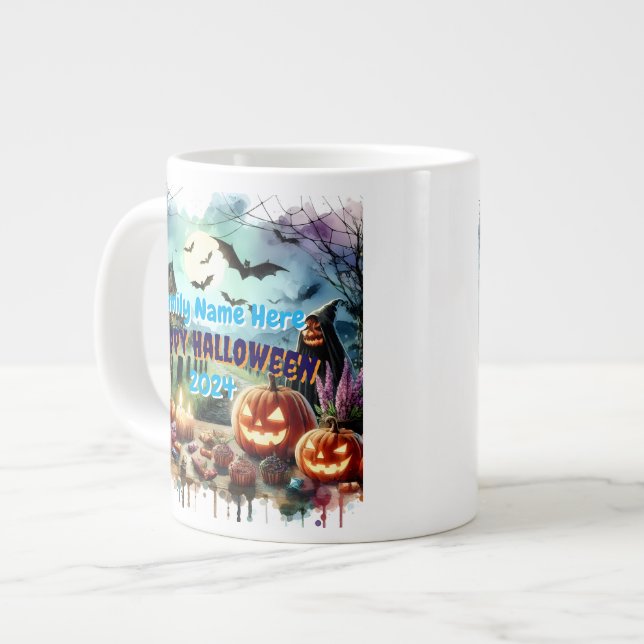 Eerie Halloween Night Watercolor Large Coffee Mug (Front Left)