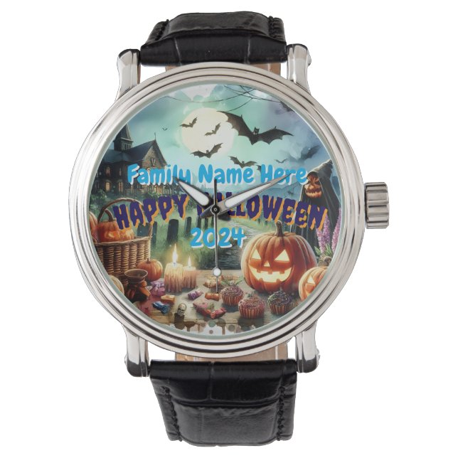 Eerie Halloween Night Watercolor Watch (Front)