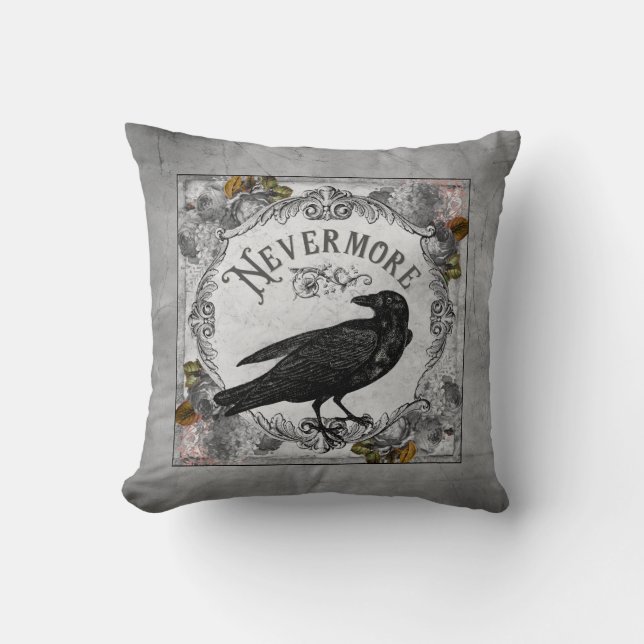 Eerie Halloween Raven Literary Horror Cushion (Front)