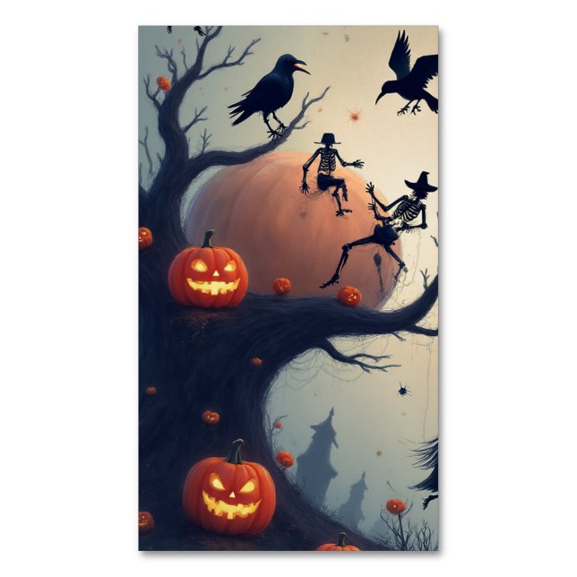 Eerie Halloween Tree Magnetic Business Card (Front Vertical)