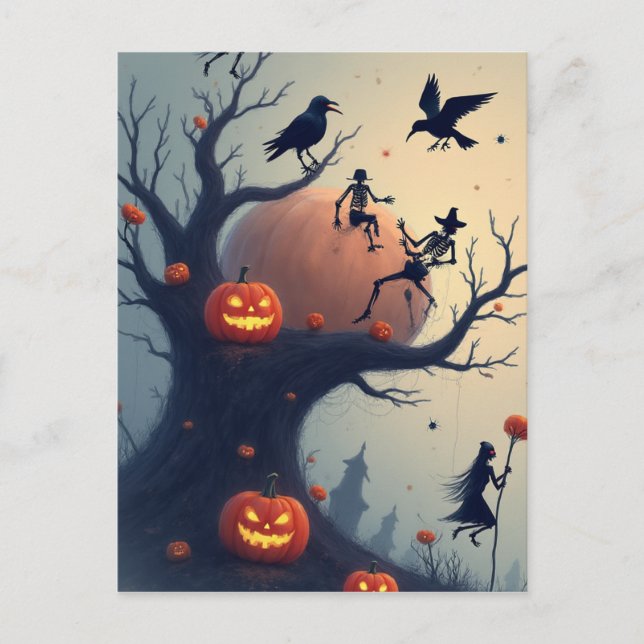 Eerie Halloween Tree Postcard (Front)