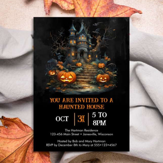 Eerie Haunted House Halloween Party Holiday Card (Creator Uploaded)