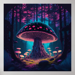 Eerie Magical Giant Toadstool in forest Poster