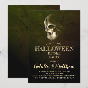 Eerie Night Skull Halloween Dinner Party Invitatio Invitation
