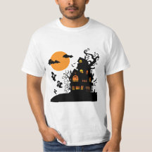 Eerie Orange Spooky Haunted House Silhouette Art