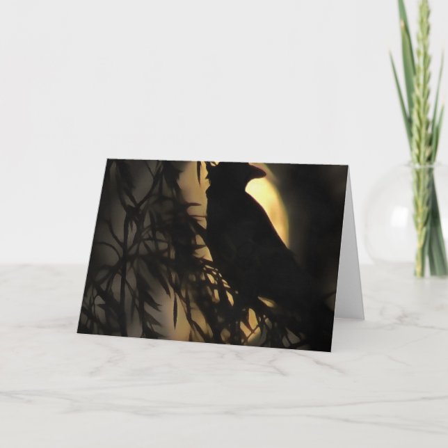 Eerie Raven Silhouette Against A Glowing Moon Card (Front)