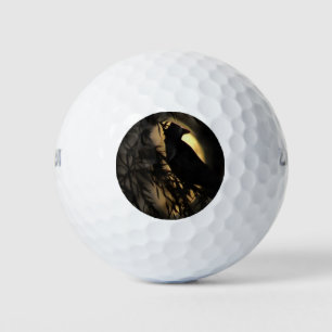 Eerie Raven Silhouette Against A Glowing Moon Golf Balls