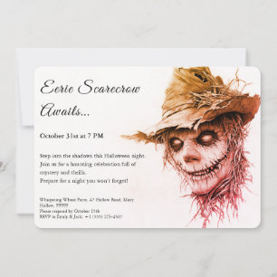 Eerie Scarecrow Halloween Invitation Black & White
