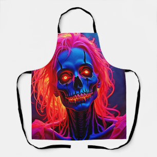 Eerie Skeleton with Pink Hair Design Apron