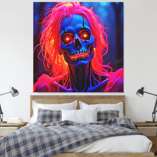 Eerie Skeleton with Pink Hair Design Canvas Print