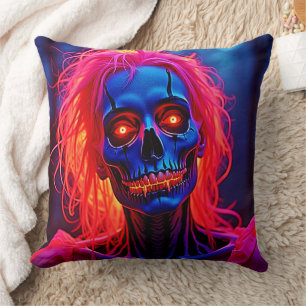 Eerie Skeleton with Pink Hair Design Cushion